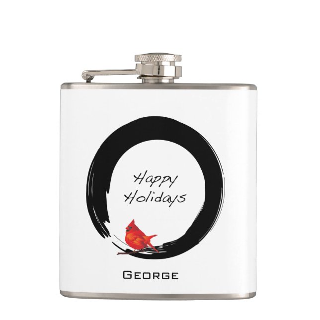 Zen Circle with Christmas Cardinal Hip Flask (Front)