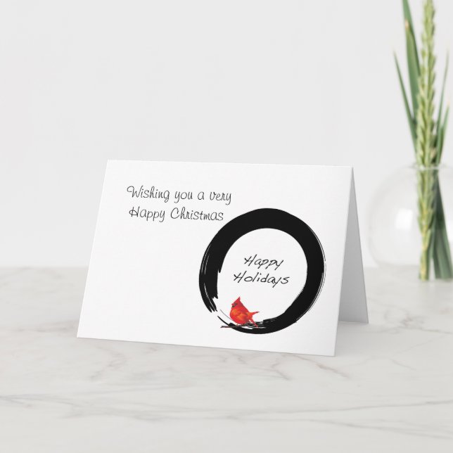 Zen Circle with Christmas Cardinal Holiday Card (Front)