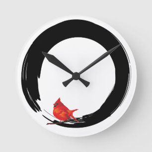 Zen Circle with Christmas Cardinal Round Clock