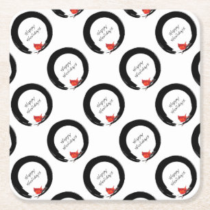 Zen Circle with Christmas Cardinal Square Paper Coaster