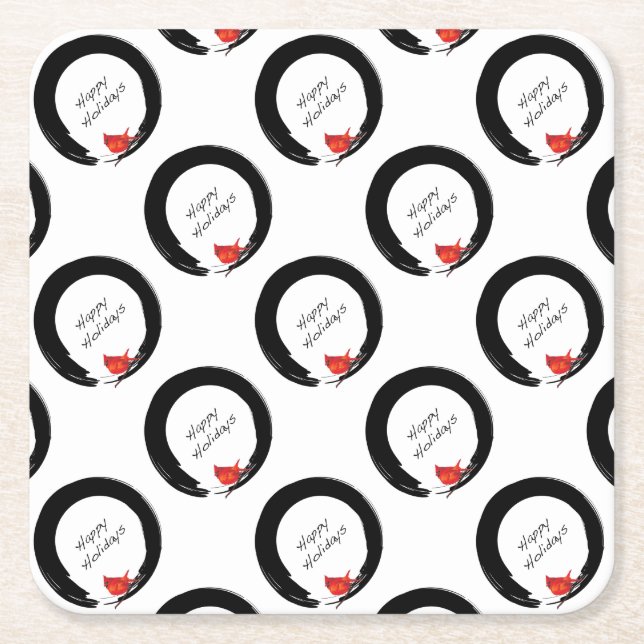 Zen Circle with Christmas Cardinal Square Paper Coaster (Front)