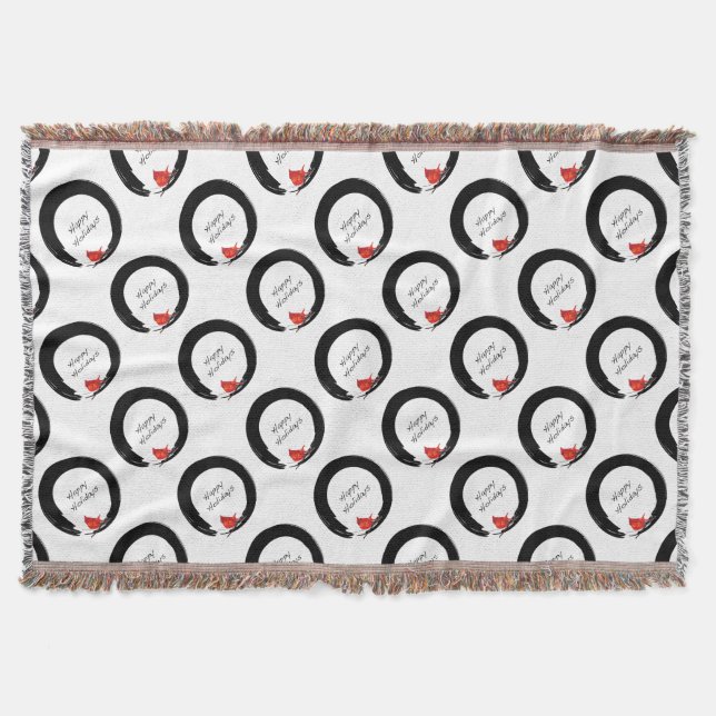Zen Circle with Christmas Cardinal Throw Blanket (Front)