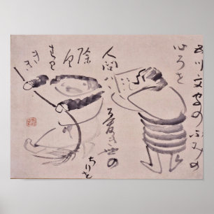 Zen Classics - Gibon Sengai - Kanzan and Jittoku Poster