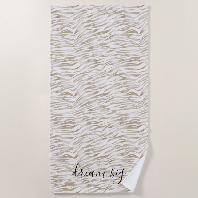 Zen Cream White Cocoa Brown Zebra Print Beach Towel (Front)