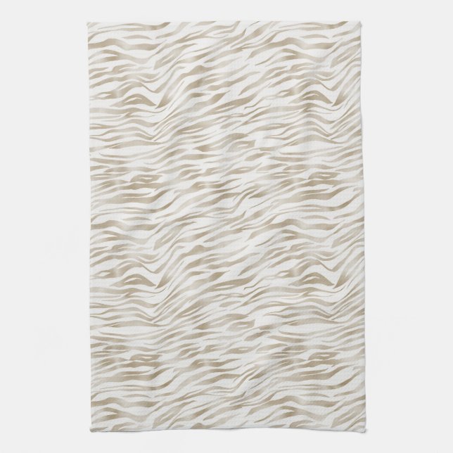 Zen Cream White Cocoa Brown Zebra Print Kitchen Towel (Vertical)