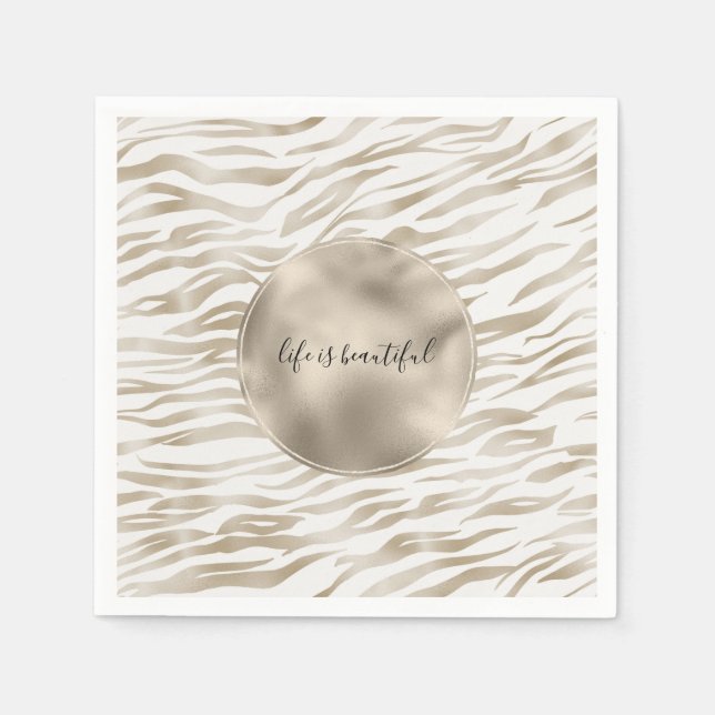 Zen Cream White Cocoa Brown Zebra Print Napkin (Front)