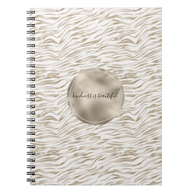 Zen Cream White Cocoa Brown Zebra Print Notebook (Front)