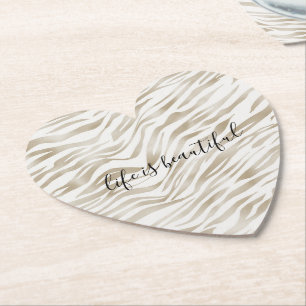 Zen Cream White Cocoa Brown Zebra Print Paper Coaster
