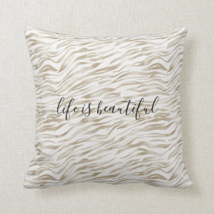 Zen Cream White Cocoa Brown Zebra Print Throw Pillow