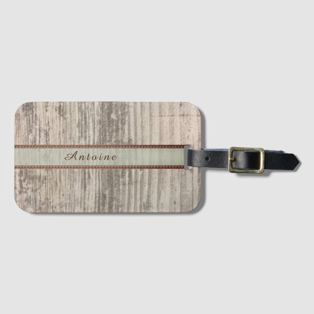 Zen Custom Name Wood Grain Stripes Luggage Tag (Front Horizontal)