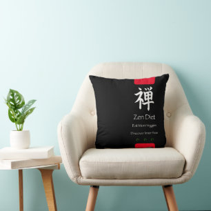 Zen Diet Eat More Veggies Black BG Throw Pillow
