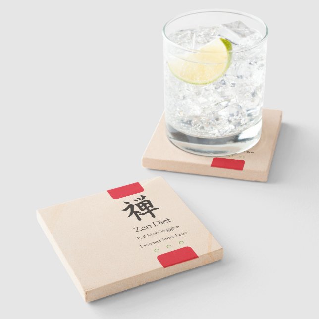 Zen Diet Eat More Veggies Stone Coaster (Side)