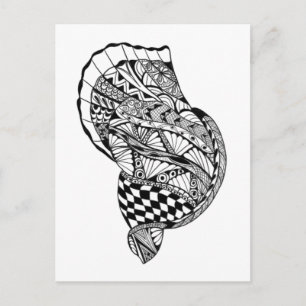 Zen doodle art sea shell black white pattern Postcard