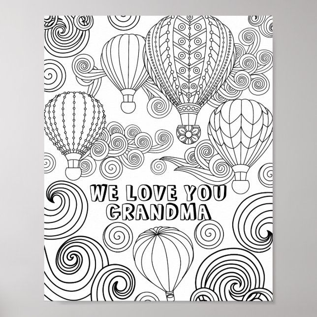 Zen Doodle Art Swirls Balloons Adult Coloring Poster (Front)