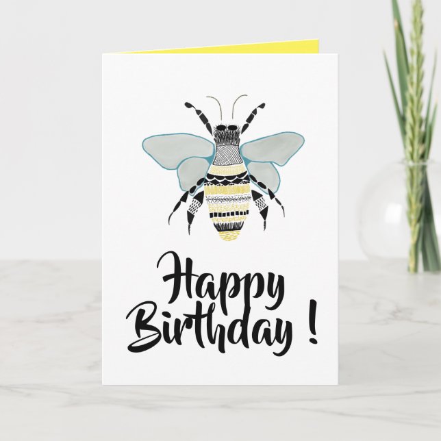 Zen doodle bumblebee birthday card (Front)