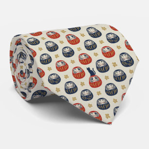 Zen Elegance: Traditional Japanese Daruma Textile  Tie