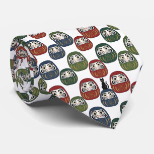Zen Elegance: Traditional Japanese Daruma Textile  Tie