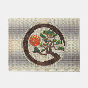 Zen Enso Circle and Bonsai Tree Mosaic Doormat