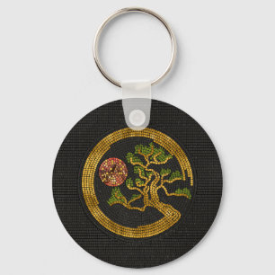 Zen Enso Circle and Bonsai Tree Mosaic Keychain