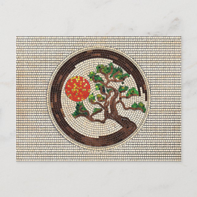 Zen Enso Circle and Bonsai Tree Mosaic Postcard (Front)