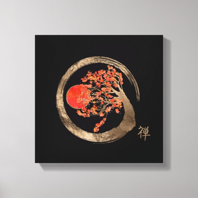 Zen Enso Circle and Golden Sakura Tree Canvas Print (Front)