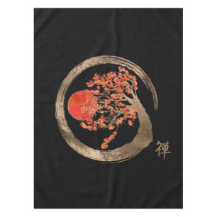 Zen Enso Circle and Golden Sakura Tree Tablecloth