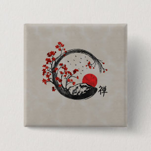 Zen Enso Circle and Sakura Branches 2 Inch Square Button