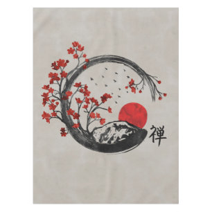 Zen Enso Circle and Sakura Branches Tablecloth