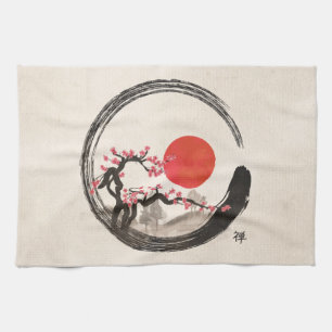 Zen Enso Circle and Sakura Tree Kitchen Towel