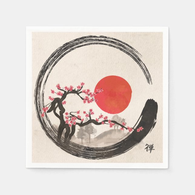 Zen Enso Circle and Sakura Tree Napkin (Front)