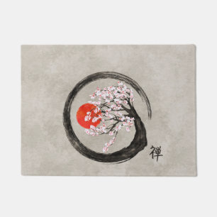 Zen Enso Circle and Sakura Tree on Canvas Doormat