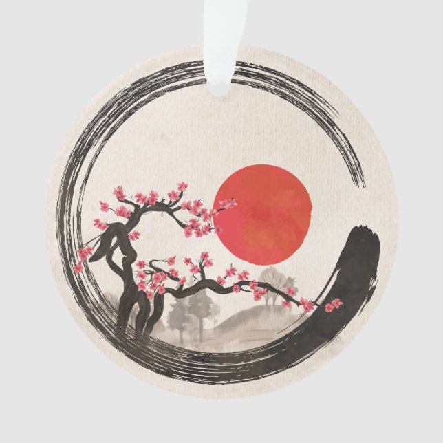Zen Enso Circle and Sakura Tree Ornament (Front)