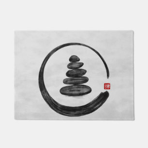 Zen Enso Circle and Zen stones - Watercolor Doormat