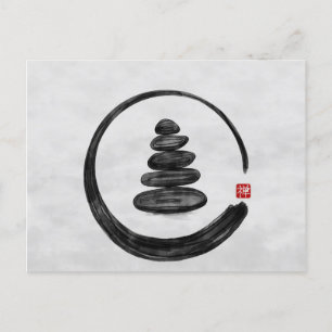 Zen Enso Circle and Zen stones - Watercolor Holiday Postcard