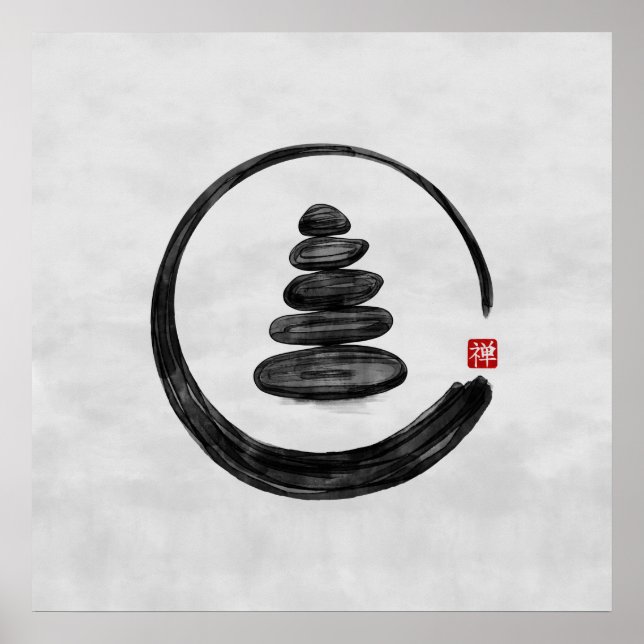 Zen Enso Circle and Zen stones - Watercolor Poster (Front)