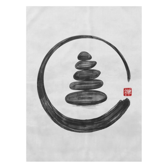 Zen Enso Circle and Zen stones - Watercolor Tablecloth (Front)