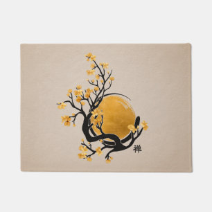 Zen Enso Circle, Golden Sun and Sakura Blossom Doormat
