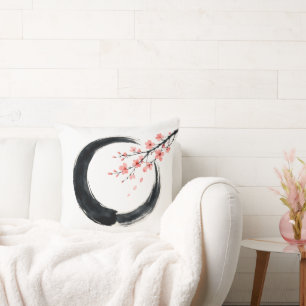 Zen Enso Circle Japanese Ink Art Throw Pillow