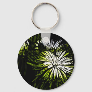 Zen floral Lime green white Chrysanthemum Keychain