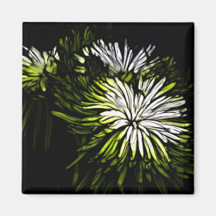 Zen floral Lime green white Chrysanthemum Magnet