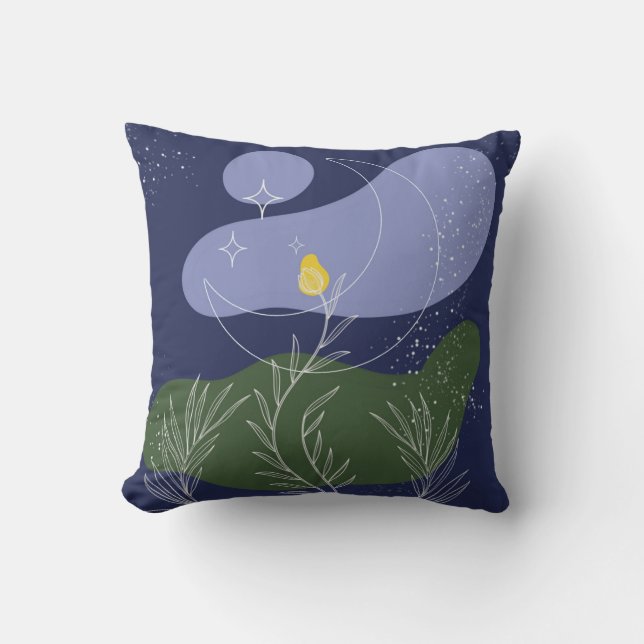 Zen Flower Against Starry Night Sky Throw Pillow (Front)