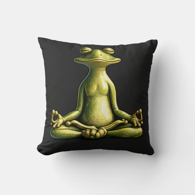 Zen Frog Throw Pillow (Front)