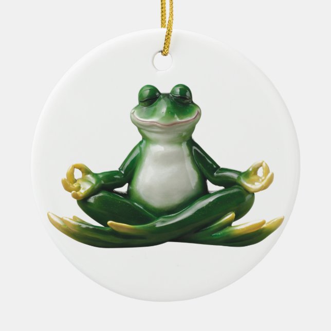 Zen Frog, Yoga Frog, Zen Gifts, Ceramic Ornament (Front)