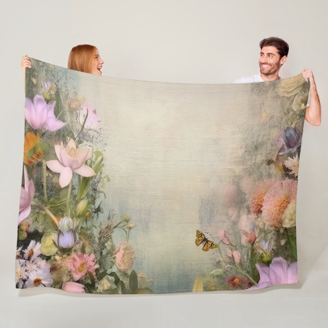 Zen Garden Oasis: Serene Lotus in Watercolor Fleece Blanket (In Situ)