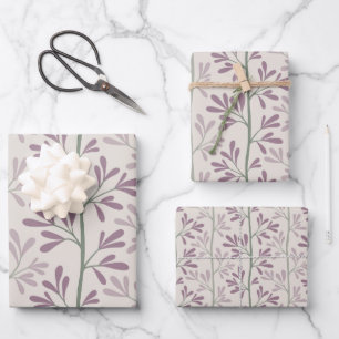 Zen Garden Stems Mauve and Green Botanical Wrapping Paper Sheet