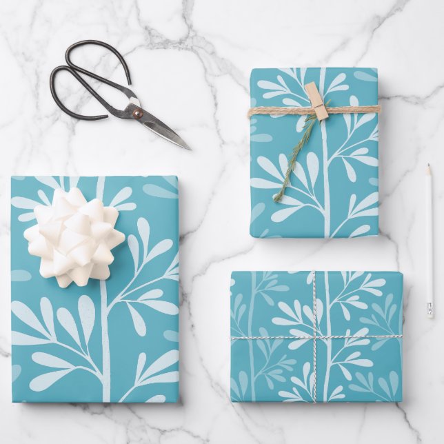 Zen Garden Stems Minimal Botanical Ocean Wrapping Paper Sheet (Front)