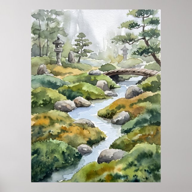 Zen Garden Stream Spirit Landscape Poster (Front)