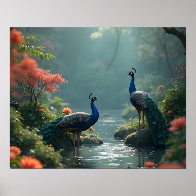 zen garden with peacocks poster (Front)