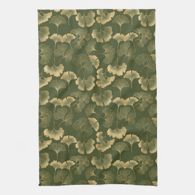 Zen Ginkgo Leaf Pattern Kitchen Towel (Vertical)