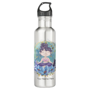 Zen Girl Yoga Spa Rocks Crystals Flowers Spiritual 710 Ml Water Bottle